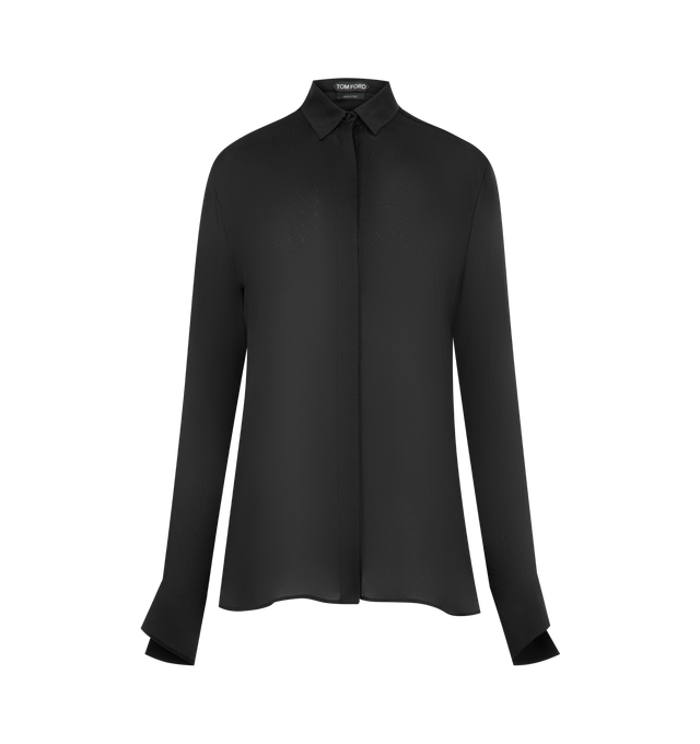 Image 1 of 2 - BLACK - Tom Ford Womens Monogram Silk Chiffon Shirt is crafted from a silk chiffon and features a sheer organza with monogram detail. Main Material: 100% Silk. Made in Italy.