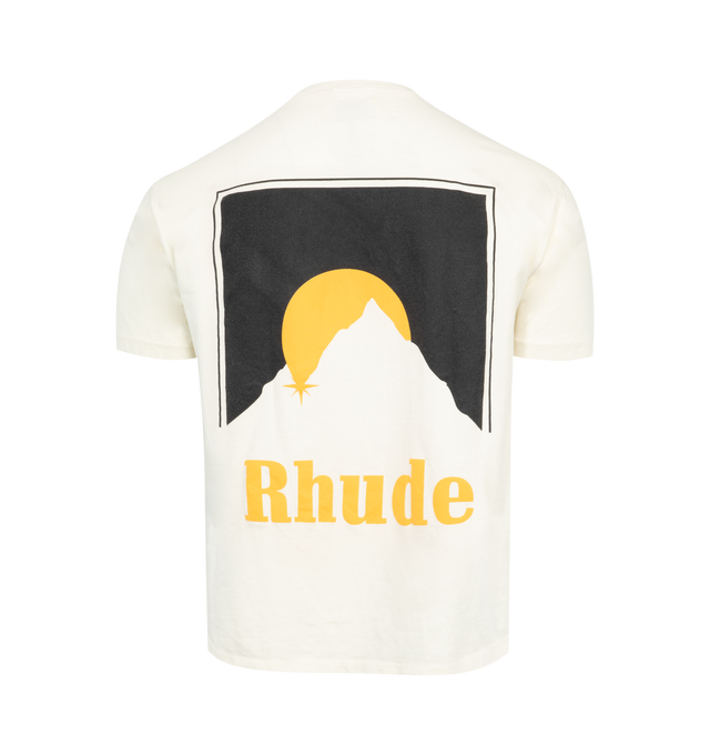 Image 2 of 2 - WHITE - RHUDE Moonlight Tee featuring short sleeves, rib knit crewneck, logo graphic printed at chest and logo and graphic printed at back. 100% cotton. 