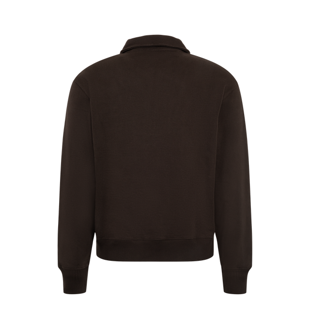 Image 2 of 2 - BROWN - Merz b. Schwanen Men's Authentic Fleece Polo Collared Half-Zip Sweatshirt is crafted from organic cotton Authentic Fleece and features a polo collar, metal half-zip closure, chest pocket, and signature triangular underarm inserts. Main Material: 100% Organic Cotton.