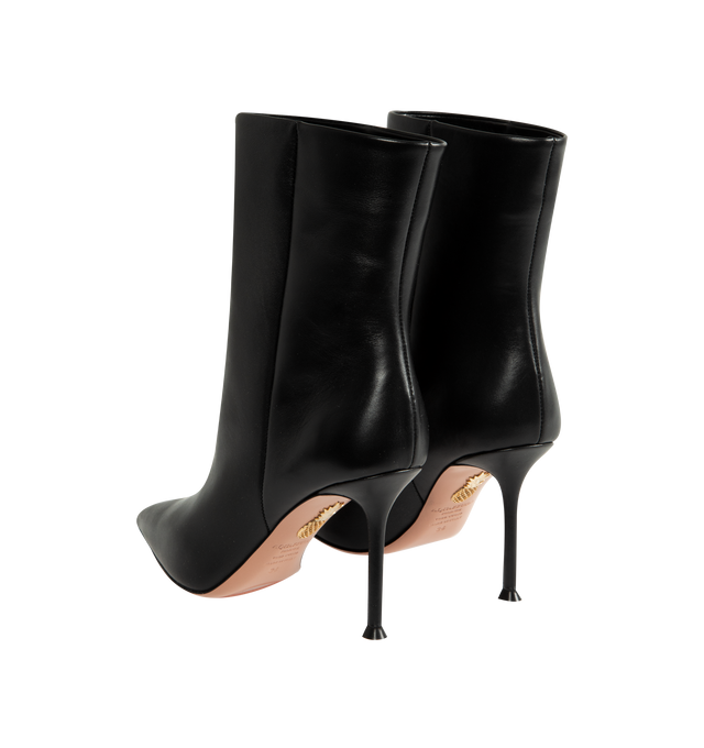 Image 3 of 4 - BLACK - Aquazzura Women's Harper Bootie 85 is crafted from smooth leather and features a sleek ankle-high silhouette with a pointed toe for an elegant, elongated profile. Designed in an easy pull-on style, these designer booties are set on an 85mm heel and finished with a soft leather lining and durable calf leather sole. Upper: Leather. Lining: Leather. Sole: Calf Leather. Stiletto Heel Height: 85 mm / 3.3 in. Closure: Pull-On. Toe: Pointed. Made in Italy.