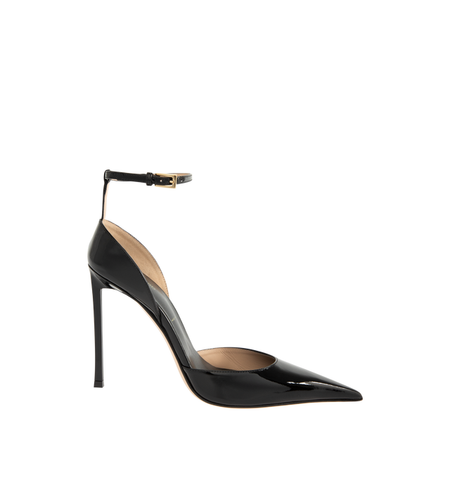Image 1 of 4 - BLACK - TOM FORD Vertigo Patent Leather Pumps featuring patent leather uppers, slingback silhouette, pointed toes and ankle strap. Leather. Made in Italy.