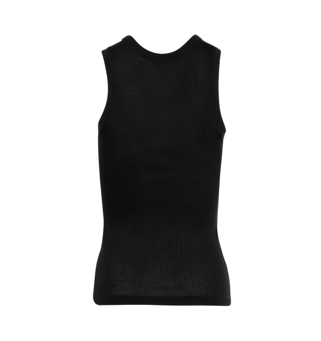 Image 2 of 2 - BLACK - LOEWE Anagram Tank Top featuring lightweight ribbed silk, slim fit, regular length, scoop neck and anagram embroidery placed at the front. 100% silk. Made in Portugal.