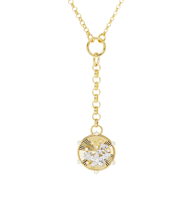 Image 1 of 1 - GOLD - FOUNDRAE Blossoms Small Mixed Belcher Necklace in Mixed Gold with Diamonds featuring 18k gold. Diamond Weight: 0.145 ct. Medallion measures 15 mm in diameter. Necklace measures 18" in length. Small Belcher chain necklace Gauge 2mm with 15 mm Medallion. Hirshleifers offers a range of initial pieces from this collection in-store. For personal consultation and detailed information about jewelry, please contact our dedicated stylist team at personalshopping@hirshleifers.com.