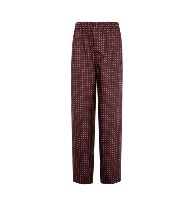 Image 1 of 3 - RED - SAINT LAURENT Pajama Pants in diamond silk satin featuring mid-rise pajama-style pants made with certified silk, straight leg with concealed pockets, button fly, certified silk, button closure with button fly, two concealed side pockets and elasticized waist. 100% silk. Made in Italy.