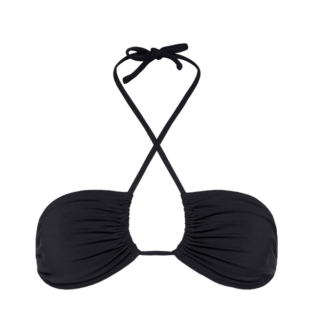 Image 1 of 8 - BLACK - ERES Energy Small Triangle Bikini Top featuring small triangle bikini top, multi-position and adjustable and sliding spaghetti straps (halter tie straight or crossed in the front) with branded tips. 84% Polyamid, 16% Spandex. Made in Morocco.  