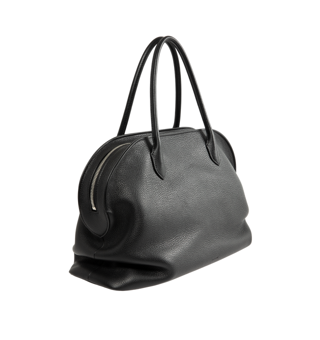 Image 2 of 4 - BLACK - The Row Agnes 15 Bag is crafted from finely grained calfskin leather and features a softly structured top-handle silhouette with tubular handles, gusseted side folds, a curved top zip closure, and a flat base. This designer leather handbag combines exceptional Italian craftsmanship with a spacious, minimalist design, while the naturally finished, metal-free tanned calfskin offers an exceptionally soft touch. Main Material: 100% Calfskin Leather. Lining: 100% Lambskin Leather. Dimensio