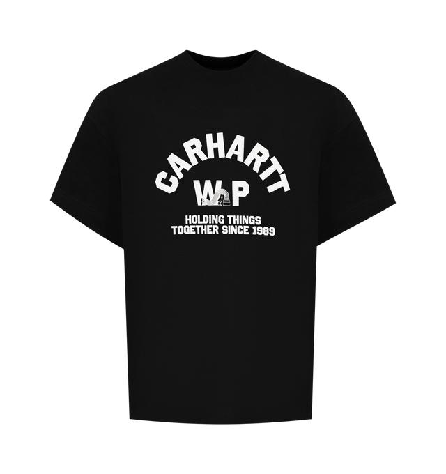 Image 1 of 2 - BLACK - CARHARTT WIP Column T-Shirt featuring a loose fit from midweight cotton canvas, short sleeves, crew neck and graphic print on the front. 100% organic cotton.