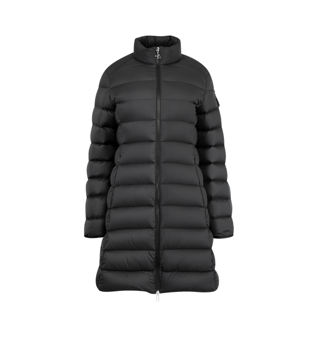 Image 1 of 3 - BLACK - MONCLER Igesse Mid-Length Down Jacket featuring microfiber lining, down-filled, zipper closure, zipped pockets and sleeve pocket with snap button closure. 100% polyester. Padding: 90% down, 10% feather.
