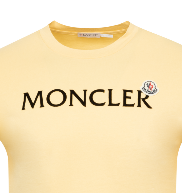 Image 2 of 2 - YELLOW - MONCLER Logo T-Shirt featuring crew neck, short sleeves and flock print with logo lettering. 100% cotton. 