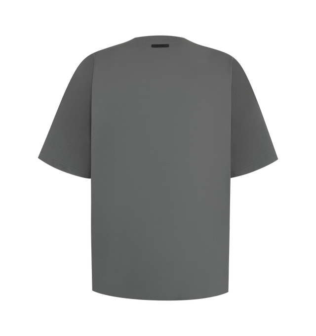 Image 2 of 2 - GREY - The Fear Of God Men's Modern Tee is crafted from 180GSM Ponte jersey and designed in a relaxed fit with dropped shoulders and 3/4-length sleeves. Details include a rib-knit collar and Essentials signature label at the center front.