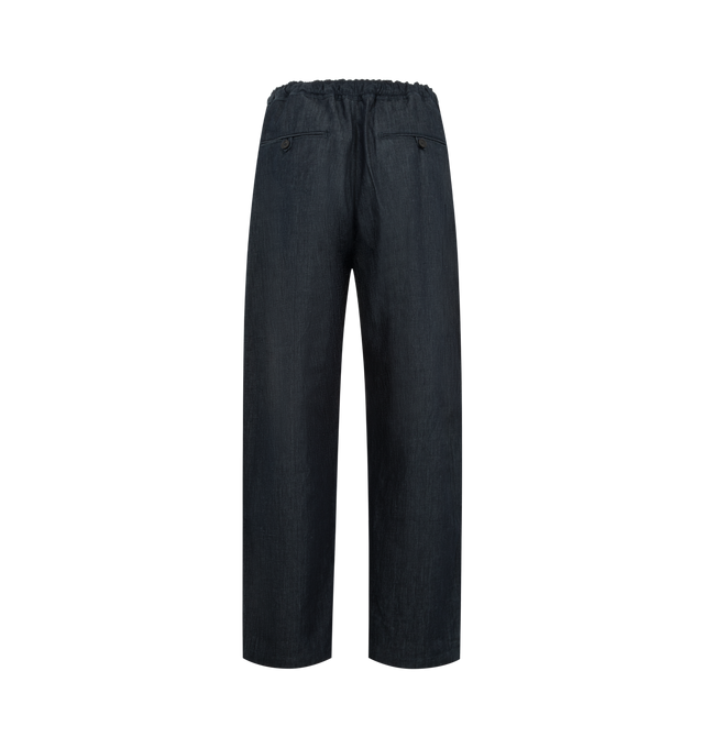 Image 2 of 3 - BLUE - STUDIO NICHOLSON Drawstring Trousers featuring drawstring at elasticized waistband, relaxed fit, four-pocket styling and straight leg. 50% cotton, 50% linen.