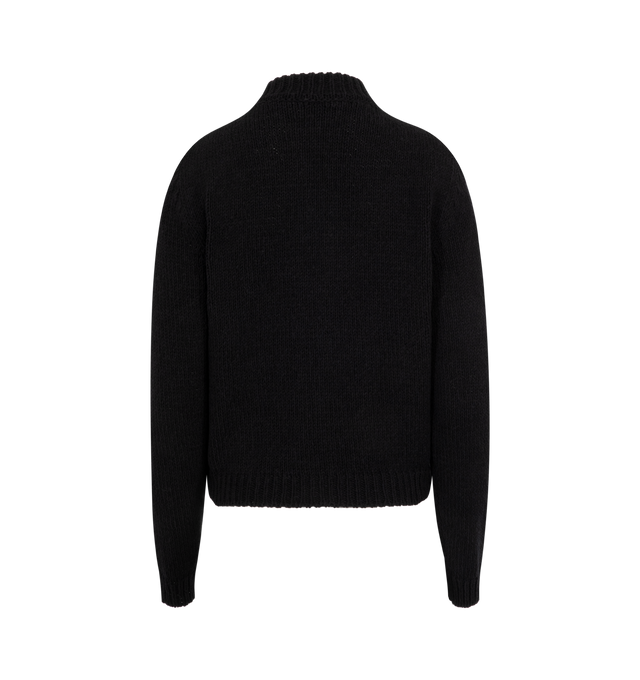 Image 2 of 3 - BLACK - MONCLER Padded Cotton Zip-Up Cardigan featuring cotton blend lining, padded cotton poplin front, fully-fashioned stockinette stitch, gauge 3, knit patch pockets, zipper closure. 100% cotton. 75% cotton, 25% polyamide/nylon. Padding: 100% polyester. Made in Moldova.