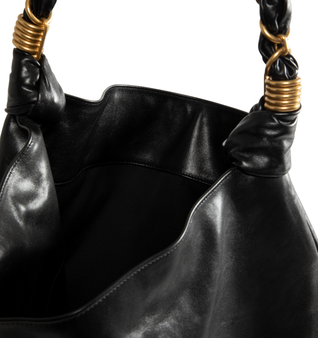 Image 4 of 4 - BLACK - Saint Laurent Womens Shoulder Bag is crafted from smooth calfskin leather. Features a woven CASSANDRE chain shoulder strap, cotton lining, bronze-tone hardware, and spacious interior. Dimensions: 46 38 25 cm; Strap Drop: 36 cm. Main Material: Calfskin Leather; Hardware: Brass; Lining: Cotton. Made in Italy.