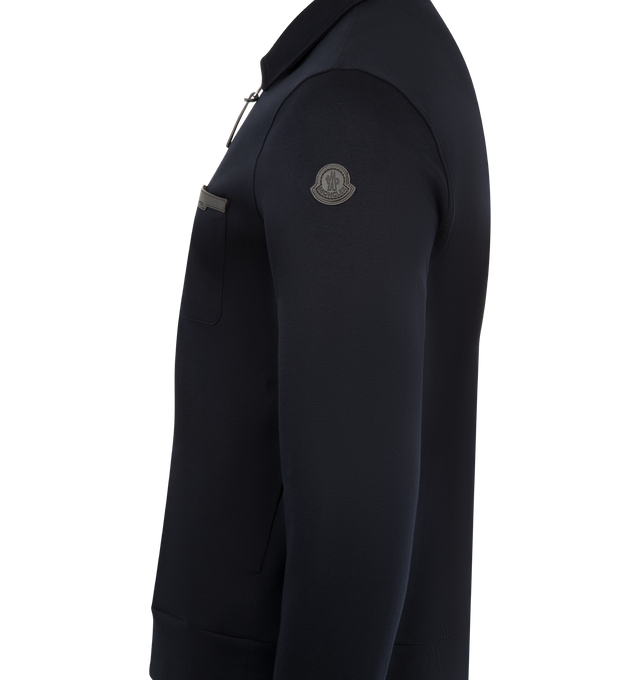 Image 3 of 3 - NAVY - MONCLER Half-Zipper Sweatshirt featuring cotton and nylon blend double jersey, collar, long sleeves, chest pocket, zipper closure and leather logo details. 90% cotton, 10% polyamide/nylon.