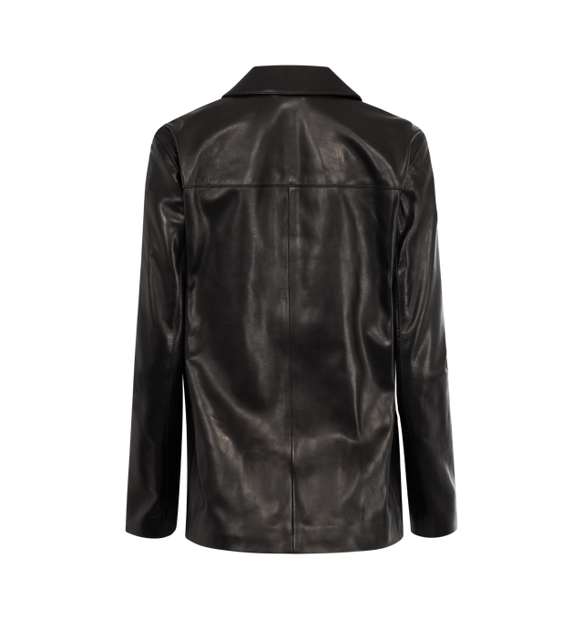 Image 2 of 3 - BLACK - NILI LOTAN Tristan Leather Jacket featuring notched lapel, button front closure, front flap pockets and long sleeves. 100% calfskin.