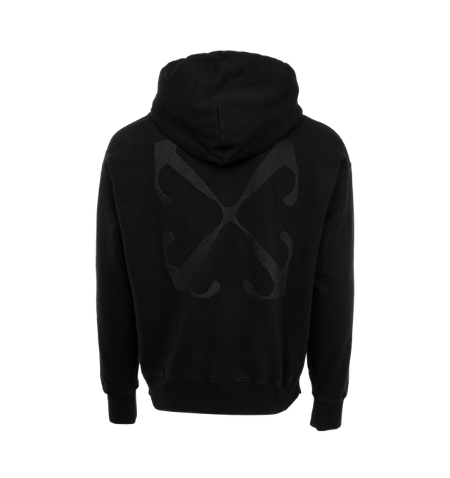Image 2 of 4 - BLACK - OFF-WHITE Arrow Emb Skate Hoodie featuring drawstring at hood, logo printed at chest, kangaroo pocket, rib knit hem and cuffs and graphic at back. 100% cotton. 