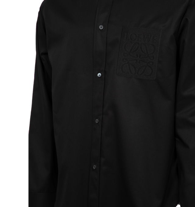 Image 4 of 4 - BLACK - LOEWE Shirt featuring classic collar, long sleeves, buttoned cuffs, button front fastening, curved hem and Trompe l'oeil LOEWE Anagram embroidery patch placed on the chest. 100% cotton. Made in Italy. 