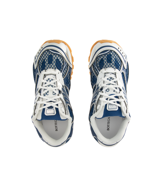 Image 5 of 5 - BLUE - Bottega Veneta Sneakers featuring mechanical textile upper, rubber sole, lace-up front, padded collar and tongue with Bottega Venneta logo detail at tongue. Made in Italy.