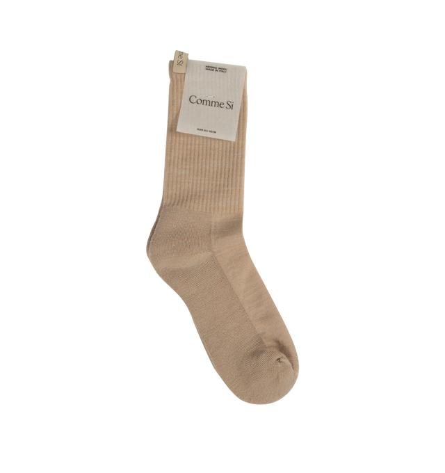 Image 1 of 1 - BROWN - COMME SI Merino Tube Sock featuring soft jersey fabric and terry cushioned footbed. 68% merino wool, 30% nylon, 2% elastane. Made in Italy.