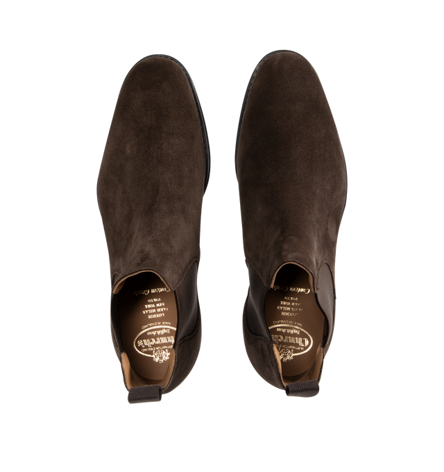 Image 4 of 4 - BROWN - CHURCH'S Amberley 2.0 Deerskin Boot featuring chelsea Boot with side elastic details, deerskin upper, cotton pull-tab at the back, leather lining and footbed and rubber sole with Church's & Co. logo.