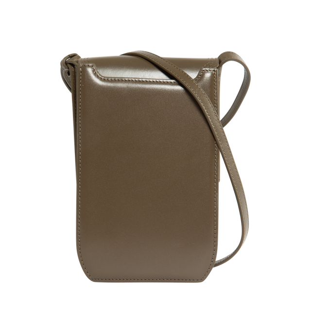 Image 1 of 3 - BROWN - LEMAIRE Small Calepin Bag featuring magnetic double closure, two main compartments, back flap pocket, nappa contrasted leather lining, silver logo embossed and adjustable shoulder strap. 4.5 x 7 x 2.2 inches. 100% calf. Lining: 100% lamb. Made in Spain. 