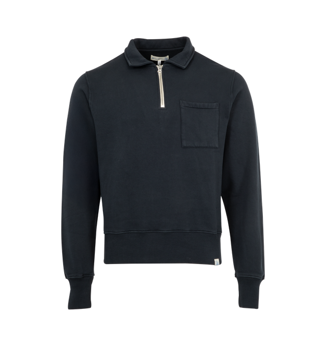 Image 1 of 2 - GREY - MERZ B. SCHWANEN Zip Collar Sweatshirt featuring half-zip, polo collar, chest pocket, triangle inserts under the arms, relaxed fit and no shrinkage. 100% cotton.