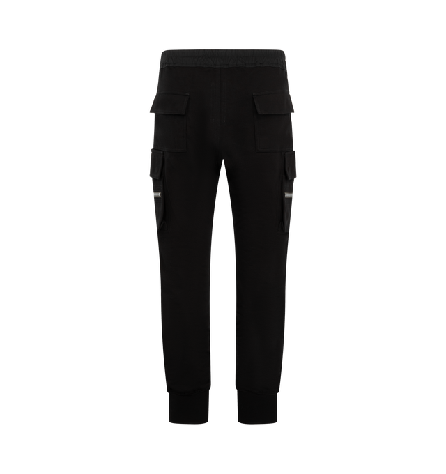 Image 2 of 3 - BLACK - Rick Owens Mens Mastodon Cargo Pants are crafted from cotton poplin. Feature a slim fit, elasticized waistband with drawstring, side pockets, zip cargo pannier pockets with flaps and tabs, back flap pockets, and elasticized ankles. Main Material: 97% Cotton, 3% Elastane. Made in Italy.