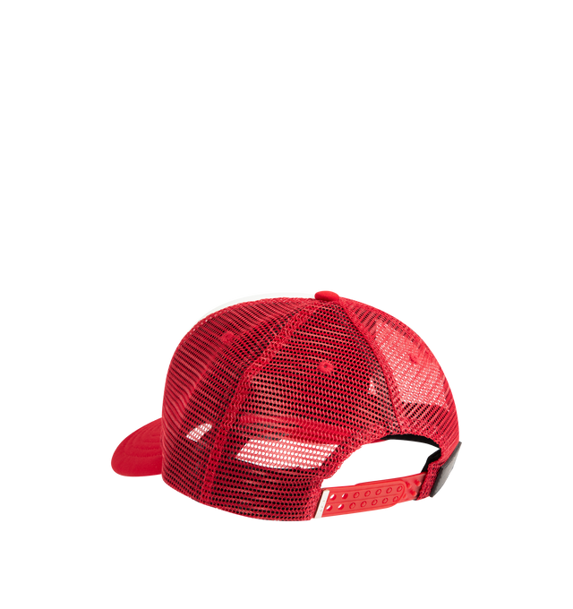 Image 2 of 3 - RED - AMIRI Eagle Trucker Hat featuring adjustable back straps, front graphic and mesh back panel. 100% polyester.
