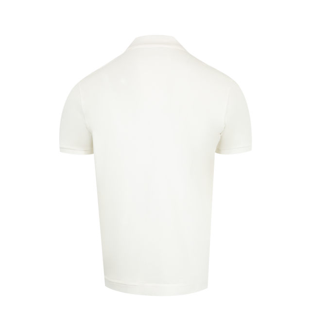 Image 2 of 2 - WHITE - MONCLER Polo Shirt in breathable cotton featuring a leather logo emblem on the chest, spread collar, double-snap placket, short sleeves, banded cuffs, straight hem and pullover style. Cotton/leather.