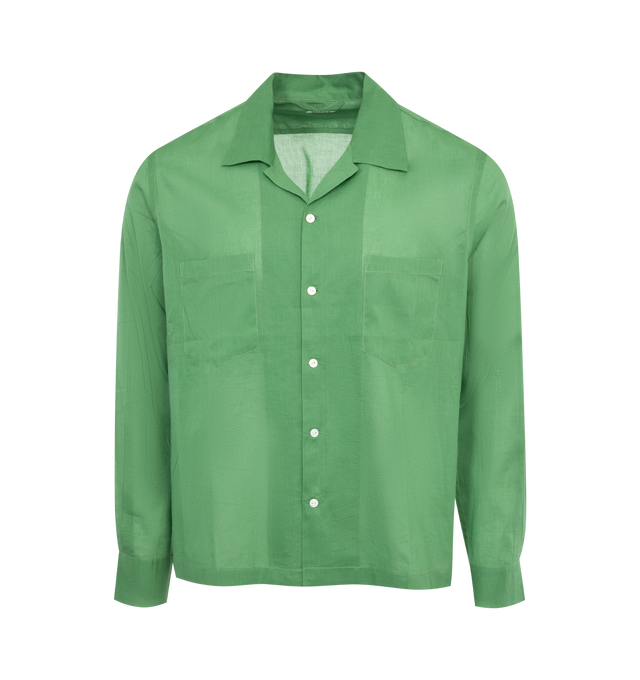 Image 1 of 2 - GREEN - BODE Voile Long Sleeve Shirt featuring light cotton voile, boxy fit and five front buttons. 100% cotton. Made in India. 