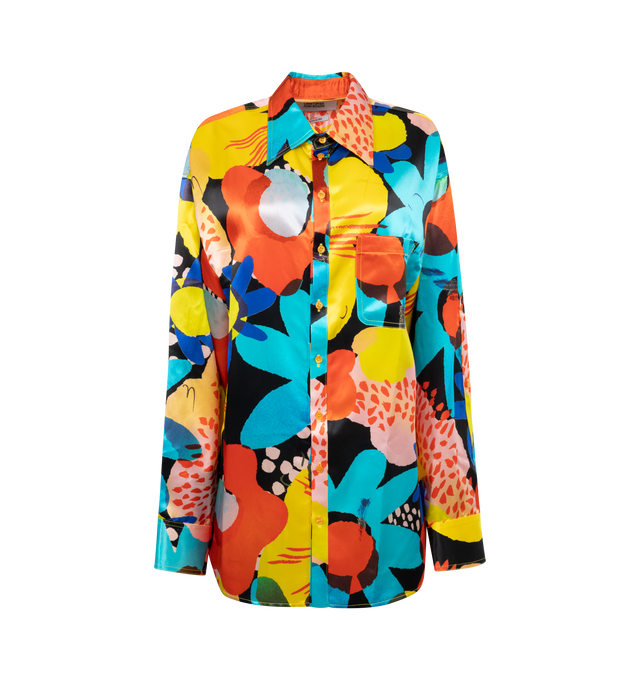Image 1 of 3 - MULTI - CHRISTOPHER JOHN ROGERS Petunia Floral Oversized Shirt featuring point collar, patch pocket, long sleeves and button-front closure. 100% viscose. 