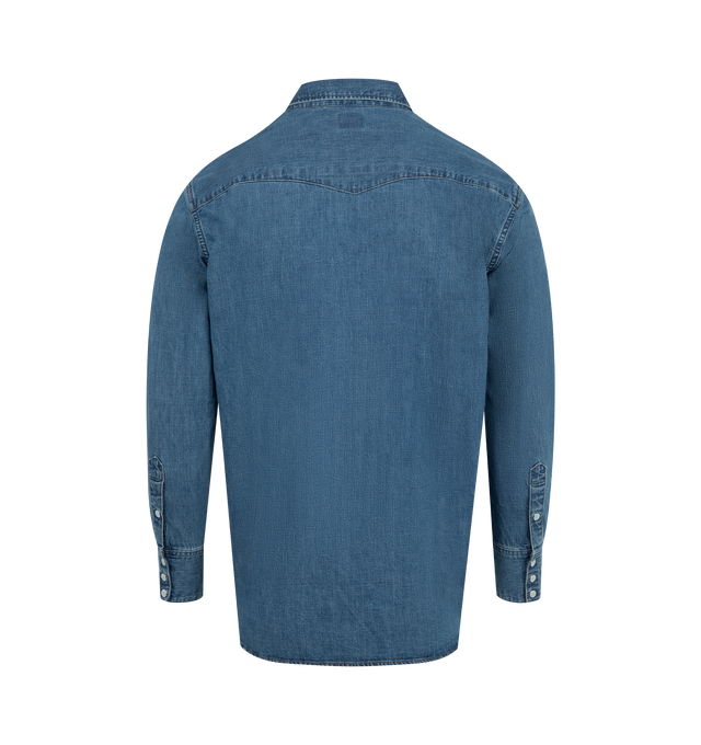 Image 2 of 2 - BLUE - ORSLOW Denim Western Shirt featuring 6oz. denim, button and snap fastenings with signature pearlescent snaps, classic collar and button cuffs. 100% cotton.