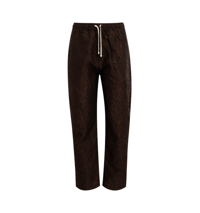 Image 1 of 3 - BROWN - LITE YEAR Drawstring Pant featuring elastic waistband, straight leg, back pockets, side pockets and Italian fabric. 82% PL/18% PA. 