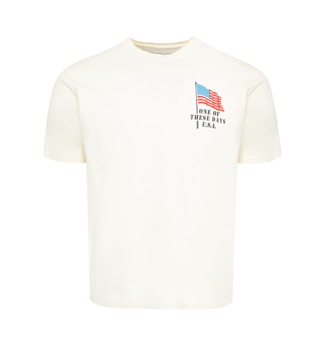 Image 1 of 2 - WHITE - ONE OF THESE DAYS American Flag Cowboy Tee featuring crewneck, short sleeves and vintage wash finish. 100% cotton. 