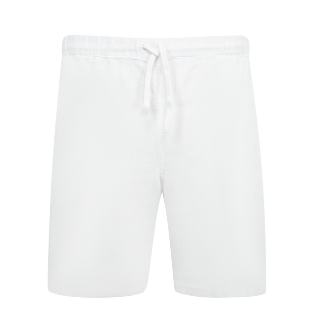 Image 1 of 3 - WHITE - 120% LINO Linen Drawstring Shorts featuring relaxed fit, straight leg, drawstring waistband, side pockets and rear flap pocket. 100% linen.