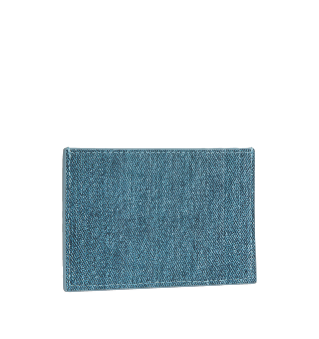 Image 3 of 3 - BLUE - BOTTEGA VENETA Intrecciato-woven denim-print leather credit card case featuring interwoven texture, six card slots, one central pocket. 100% Leather.  Height 3.1" x width 4.1". Made in Italy. 