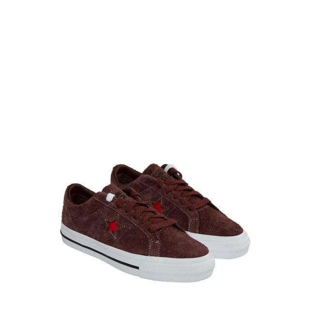 Image 2 of 5 - BROWN - CONVERSE One Star Pro Suede Skate Shoes featuring reinforced stitching throughout, leather One Star logo on sidewalls and strip at the heel, lightly padded leather-lined collar with soft textile lined interior, cushioned insole, Converse traction rubber outsole and Converse logo details throughout. 