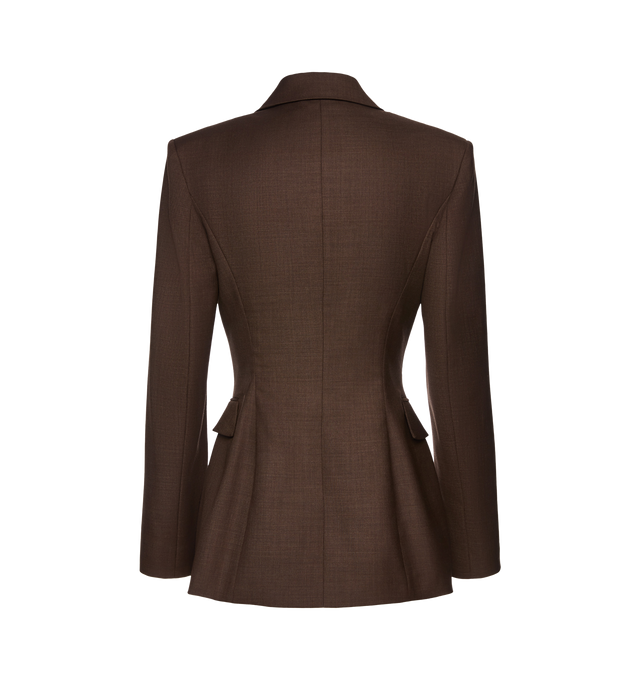 Image 2 of 2 - BROWN - MAGDA BUTRYM Wool Hourglass Blazer featuring an oversized hourglass blazer with boxy shoulders, an adjustable cinched waist and a single-button closure up top. 98% wool, 2% elastane. Lining: 100% silk.