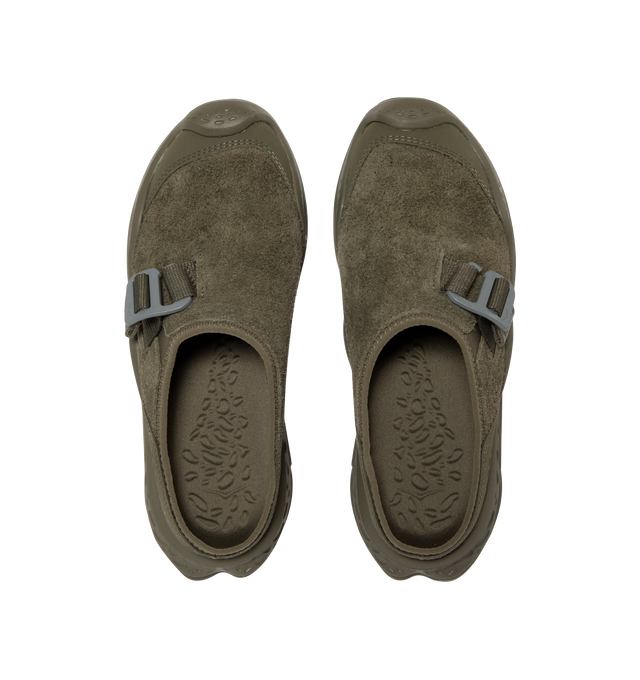 Image 5 of 5 - GREEN - HOKA Ora Primo EXT Shoe featuring a suede upper, G-hook closure that cinches down reflective webbing, scratch rubber toe and heel details, metal hardware, neoprene collar lining and dual-layer EVA midsole. Imported from Vietnam.