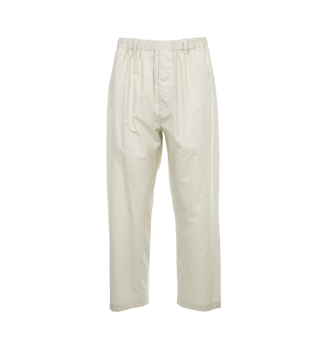 Image 1 of 4 - NEUTRAL - LEMAIRE Poplin pants in a straight leg fit crafted from a silk-cotton blend featuring belt loops, two side welt pockets, rear patch pocket,  elasticated waistband with internal drawstring.  Unisex style in standard men's sizing. Outer: Cotton 80%, Silk 20%, Lining: Cotton 100%. 