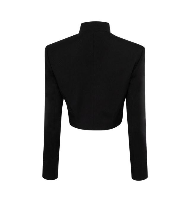 Image 2 of 2 - BLACK - ALAIA cropped button jacket made from stretch wool with Mao collar, cinched at the waist, double breasted. Made in Italy. 