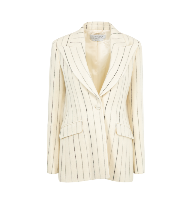 Image 1 of 2 - WHITE - GABRIELA HEARST Leiva Blazer featuring pinstripes, single-breasted, dual lapels, dual pockets and slim fitted waist. 50% wool, 50% recycled cashmere. Made in Italy.