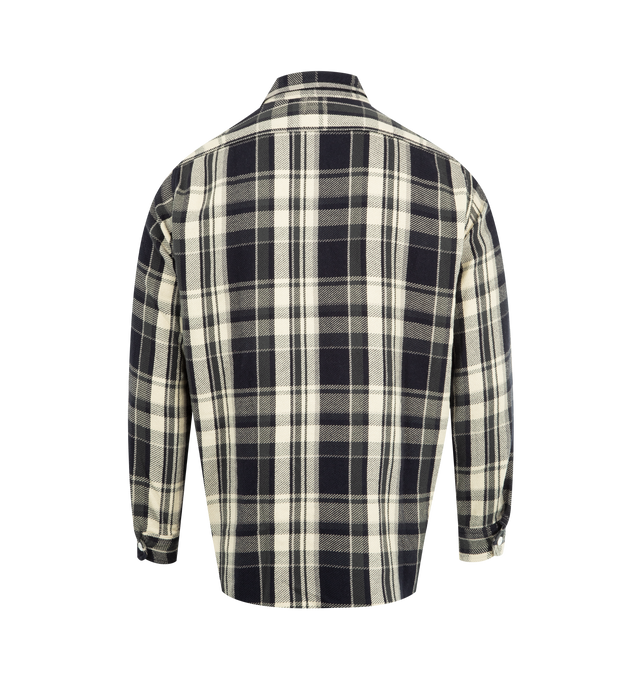 Image 2 of 2 - BLACK - POST O'ALLS St. Louis Cotton Flannel Shirt featuring a chin strap at the neck, a pen slot on the left chest, gussets at both sides of the hem, plaid print, button closure, long sleeves and two chest patch pockets with buttons. 100% cotton. Made in Japan.