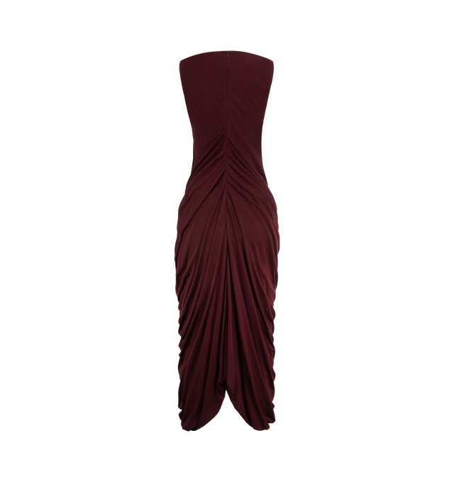Image 2 of 2 - RED - LOEWE Dress in lightweight fluid crepe viscose jersey featuring an asymmetric silhouette, a draped front with a knotted hem, regular fit, mid length, boat neck, rear zip fastening and fully lined. Viscose. Made in Spain.