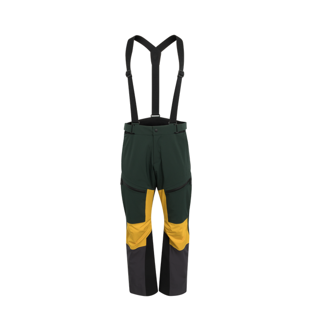 Image 1 of 5 - MULTI - MONCLER GRENOBLE SKI TROUSERS featuring stretch lining, warm lining on the knees and top back, PrimaLoft Gold Insulation Active, heat-sealed seams, detachable and adjustable elastic suspenders, belt, waist with hook-and-loop closure, YKK AquaGuard water-repellent zipper and snap button closure, side welt pockets, YKK AquaGuard water-repellent zipped cargo pockets, powder cuffs, side vent openings, zipped hems, ski cut hem protection, RECCO reflector, logo details and embossed silicone 