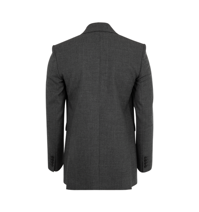 Image 2 of 2 - GREY - SAINT LAURENT Wool Jacket featuring silk lining, double-breasted, six-button closure, two jetted pockets with flap at the front, one welt pocket at the chest, two inner welt pockets, four-button cuffs, padded shoulders and double back vent. 100% wool. Made in Italy.