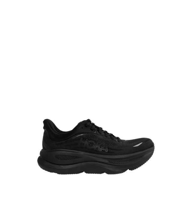 Image 1 of 5 - BLACK - HOKA M Bondi 9 Sneaker featuring engineered mesh upper with rubber sole, lace-up front, foamed EVA midsole and increased stack height for maximum cushioning, zonal breathability, reflective detailing and cushioned tongue and collar.