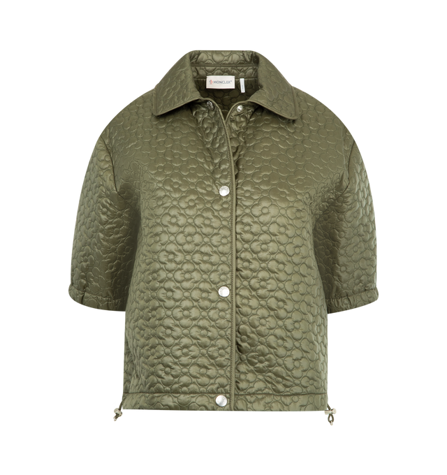 Image 1 of 3 - GREEN - MONCLER Quilted Overshirt featuring spread collar, front snap button placket, elasticized cuffs and adjustable drawstring at waistband. 100% polyamide. Fill: 100% polyester.