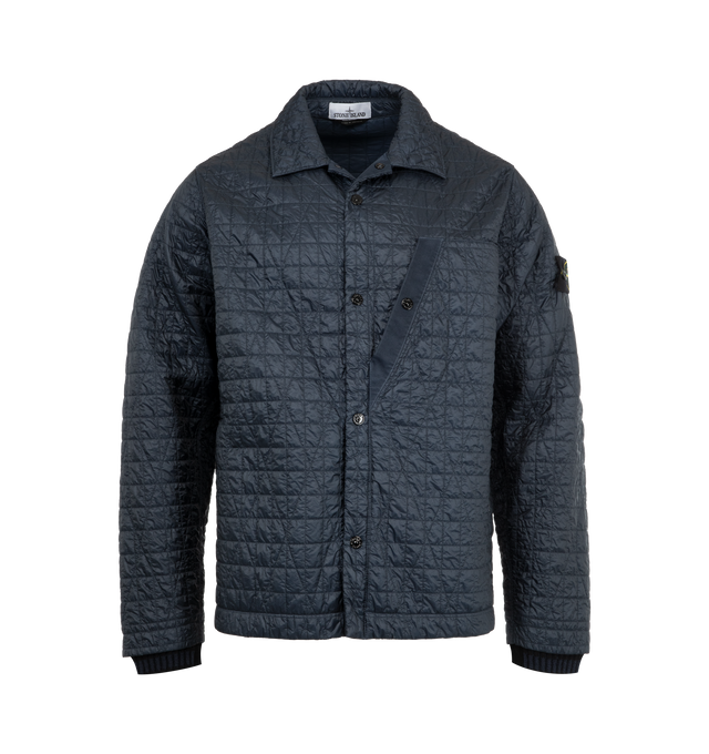 Image 1 of 3 - BLUE - STONE ISLAND Jacket featuring snap button closure, collar, ribbed cuffs, side pockets and patch logo on sleeve.