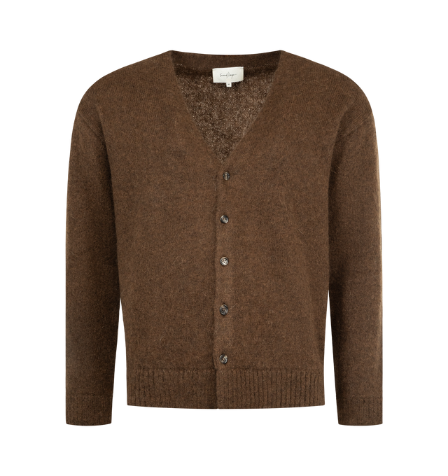 Image 1 of 2 - BROWN - SECOND LAYER Chevy Cardigan featuring relaxed fit, v-neckline, button closure and ribbed cuffs and hem. 100% mohair wool. Made in Italy.